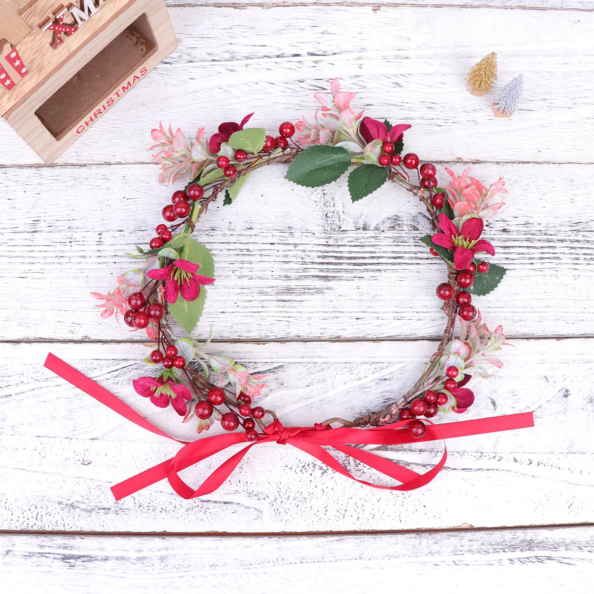 

Elegant Christmas Wreath Floral Hair Garland Wedding Bridal Bridesmaid Flower Party Red Comfortable Durable Premium Cloth
