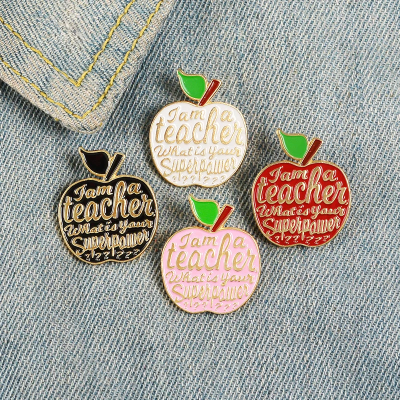 Badge Pin Denim Colthes bags Cartoon Fruit Badges Jewelry Gifts For Teachers 4 Styles Apple Enamel Brooch Teacher's Superpower