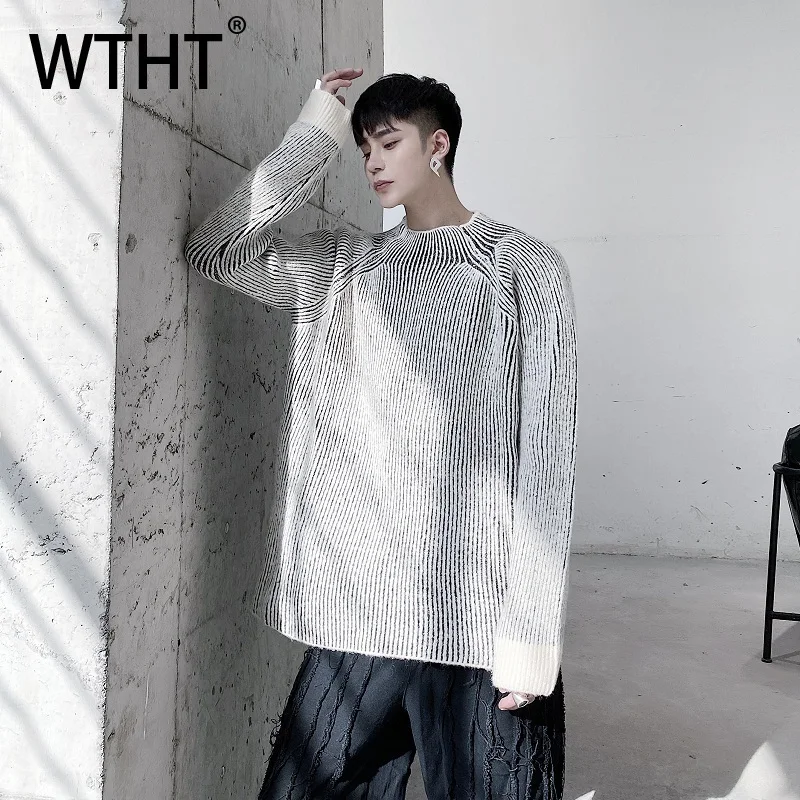 

WTHT модные мужские полосатые контрастные цвета, уличные футболки, модные новые топы с круглым вырезом и длинными рукавами, мужские осень 2023, 2A1926