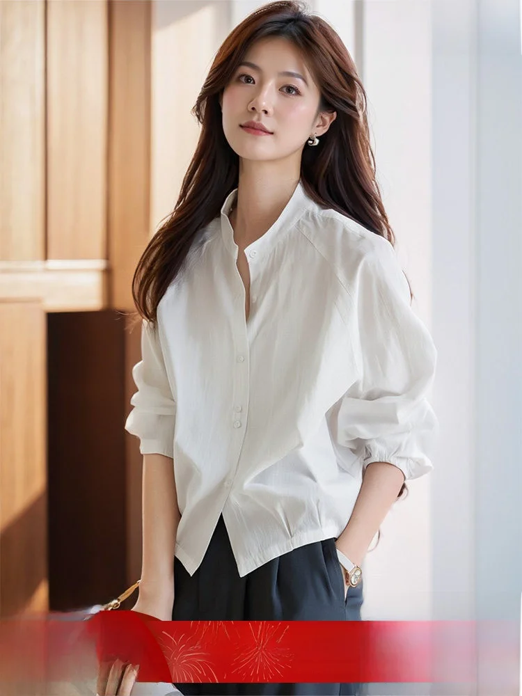 

Женская повседневная блузка с воротником, новинка весна-осень, универсальная, с плиссированной текстурой, на пуговицах, с длинным рукавом, укороченная