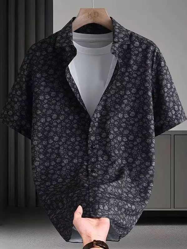 

Ice Silk ort Sve irt Мужская повседневная летняя тонкая цветочная версия M Новая корейская версия для похудения Iron Free Модная пуговица