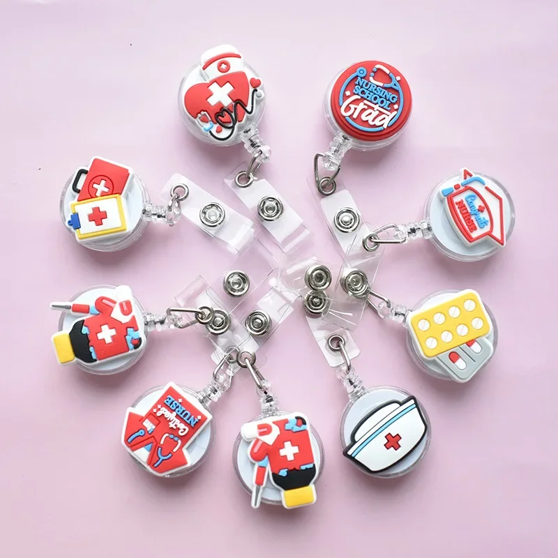 10pcs/set Badge Reels for Hospital Doctor Nurse Cute Cartoon Retractable Badge Reels Easy To Pull Card Clip ID Tag Badge Reel