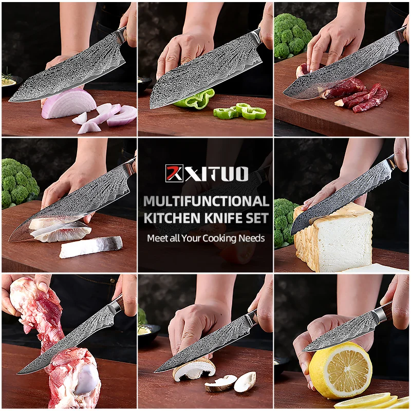 XITUO 1-9 Piece High Quality Chef\'s Knife Set Bread Slicing Filleting Santoku Knives Chopper Cleaver Utility Kitchen Accessories