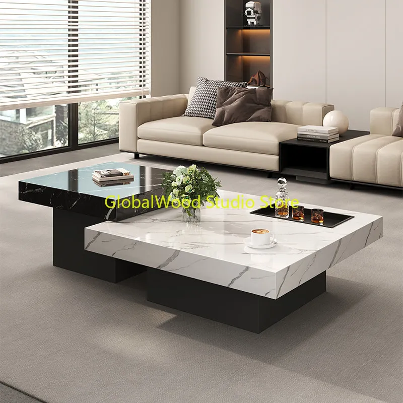 

Итальянский минималистичный каменный кофейный столик: современная простая мебель для гостиной, легкий люкс, мраморный дизайн, маленький квадратный размер в наличии