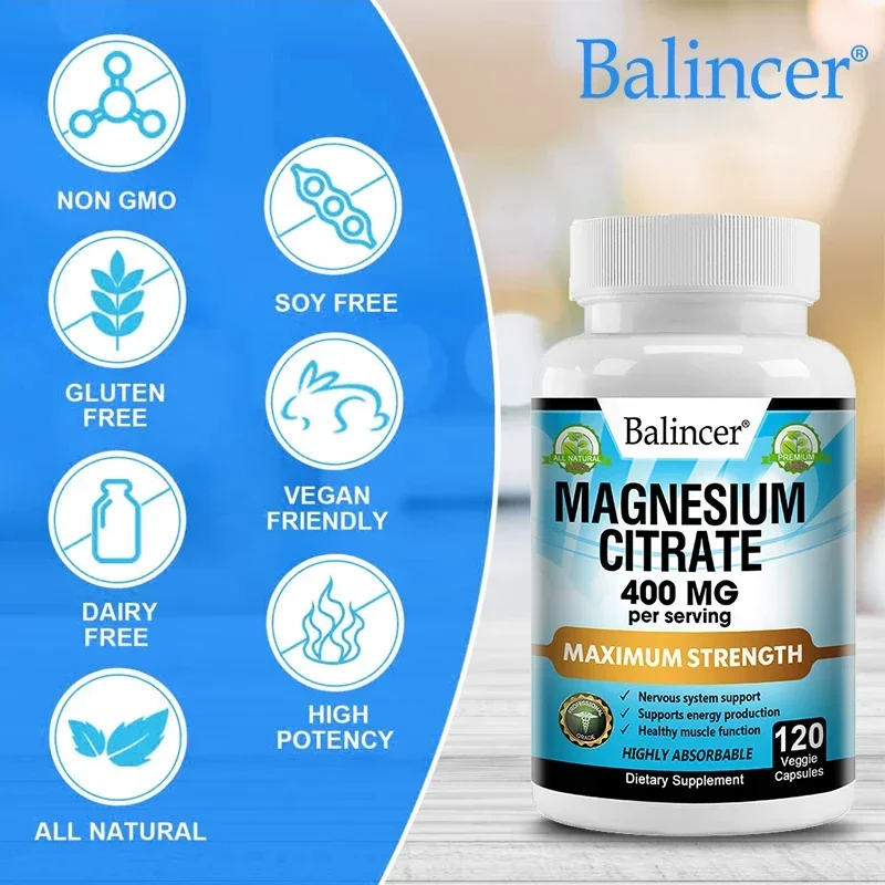 Balincer Magnesium Citrate - Vegetarian Capsules, Healthy Muscle Function, Supports Bone & Nervous System, Ultra High Absorption