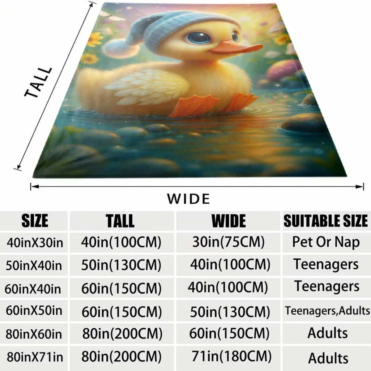 Adorable Cartoon Yellow Duckling Pattern Flannel Blanket Lightweight Warm Plush Throw Blanket Magical Dragonfly Floral Decor