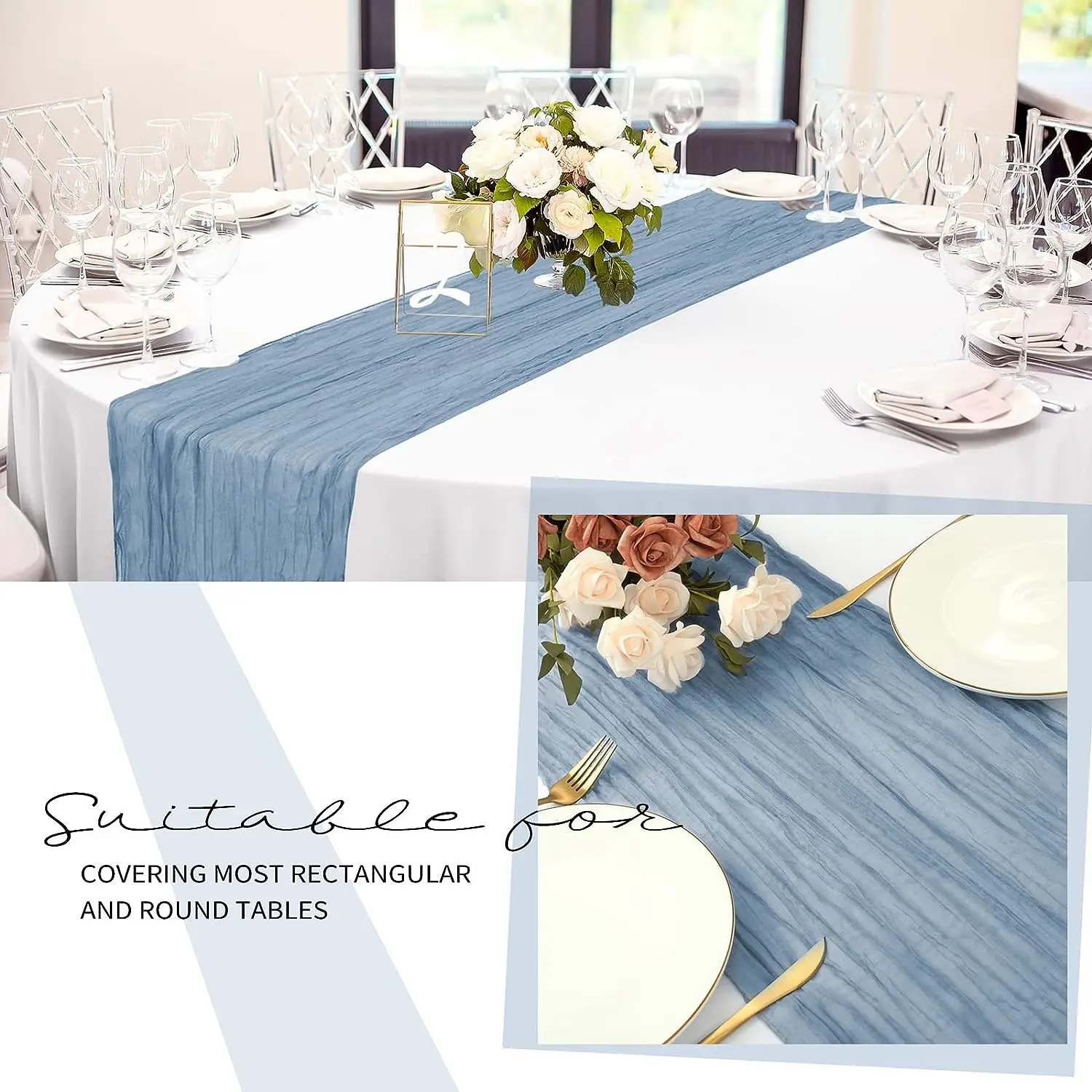 2/5/10Pcs Cotton Gauze Table Runner Dusty Blue Table Runner Cheesecloth Table Runner for Wedding Dinning Festival Party Home