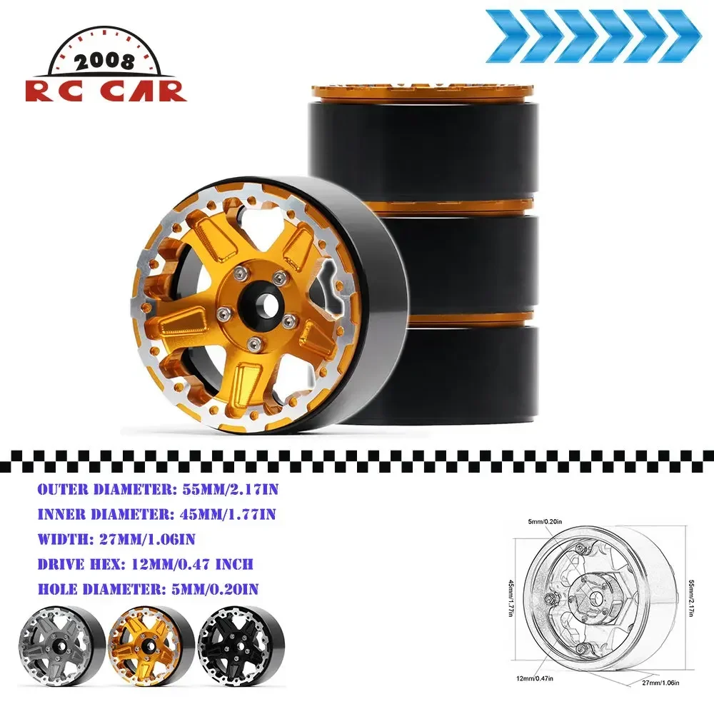 

1.9" Alloy 55mm Beadlock Outer Rim Hex Wheels Hub for 1/10 RC Car Crawler Axial 90046 Traxxas TRX4 AXI03007 F350