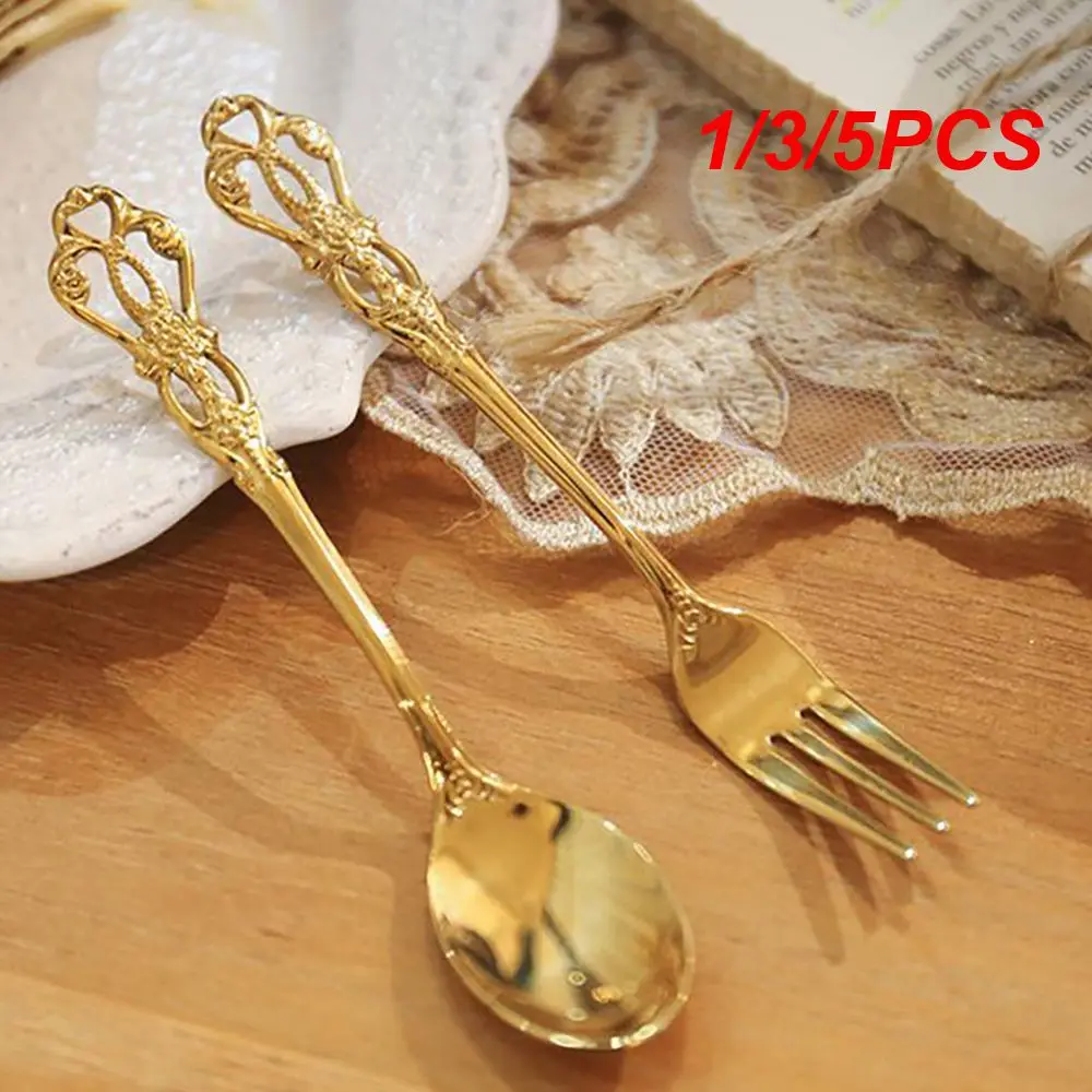 1/3/5PCS Fruit Fork Light Luxury Creative Stainless Steel Coffee Scoops New Rose Flower Spoon Colorful Colors Durable