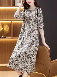 Autumn Winter Red Knitted Cashmere Thick Warm Pullover Korean Fashion Polka Dot Dress for Women 2024 Elegant Loose Casual Dress