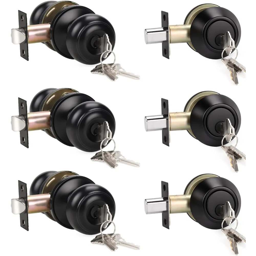 3 عبوات من مقابض أبواب الدخول المفاتيح على حد سواء ومجموعة قفل ديدبولت ذات الأسطوانة الواحدة للأمن الخارجي والأفضل #2