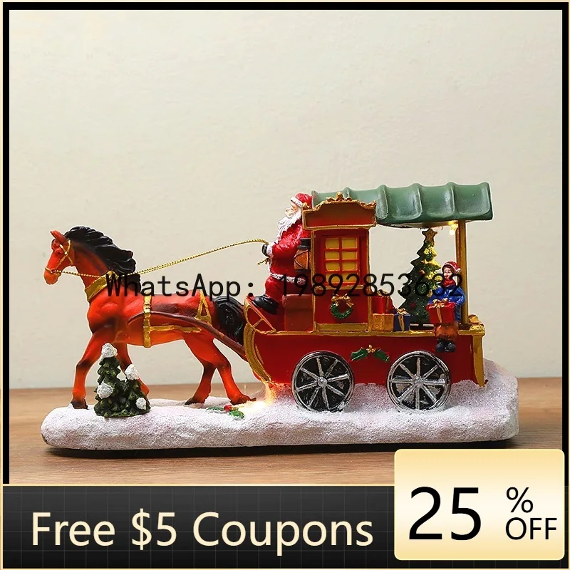 

Z4 Santa Claus Carriage Glowing Music Snow Scene House Christmas Ornament Gift Decoration