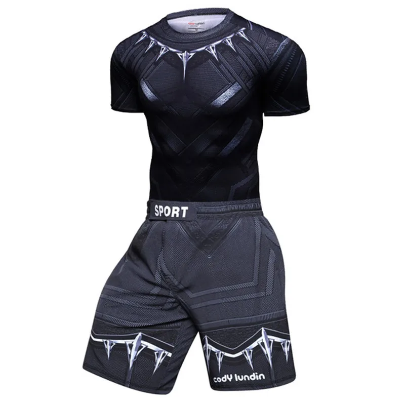 Compressie Shirt Zwart Panther Spider Fitness Winter Soldaat Gym Workout Mma Rashguard Bjj Mannen Jiu Jitsu Running Jogging Set