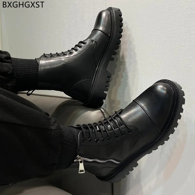Black Boots Men Casual Shoes Platform Boots for Men Male Stivali Ankle Boots for Man 2024 Leather Shoes Man Zapatillas De Hombre
