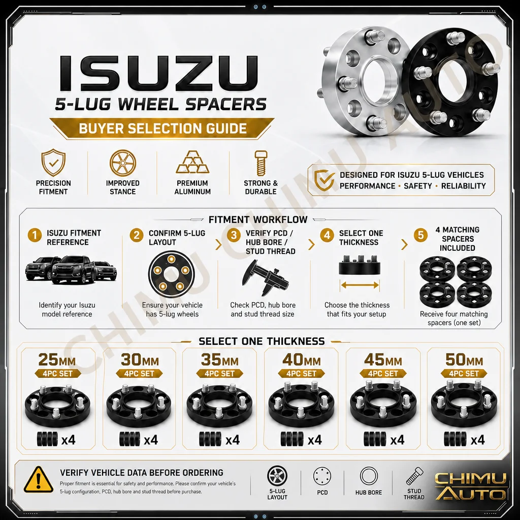 【CHIMU AUTO】for Isuzu D-MAX mu-X Como Crosswind KB 5-Lug 4PC Complete Wheel Spacer Set 25-50mm Threaded Stud Hub Flange Kit
