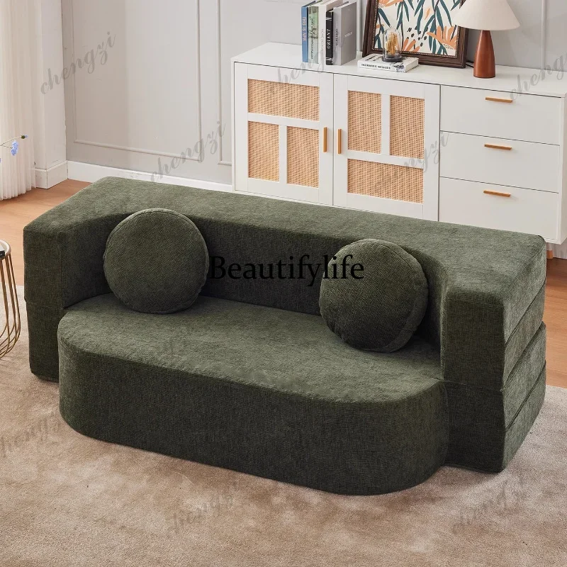 Y136 Vacuum compression retro wind sofa bed small apartment living room bedroom folding dual-purpose lazy full sponge module sof