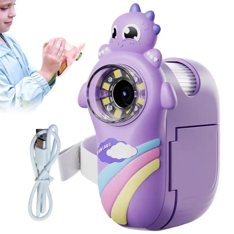 Kids Microscope 1000X Kids Cartoon Portable Microscope With 8 Adjustable LED Lights 2-Inch LCD Screen Dinosaur Interactive Cute