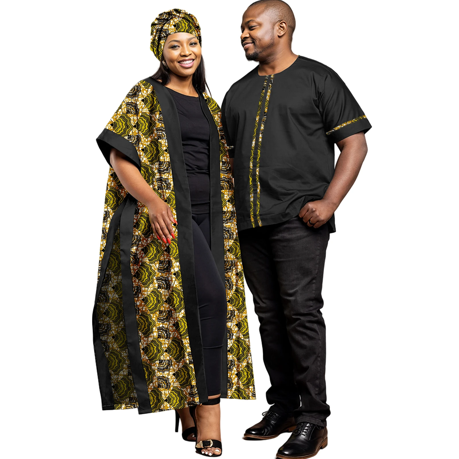 Tenues africaines pour couples femmes manteau imprimé longue veste Ankara et 2 pièces hommes Dashiki costumes