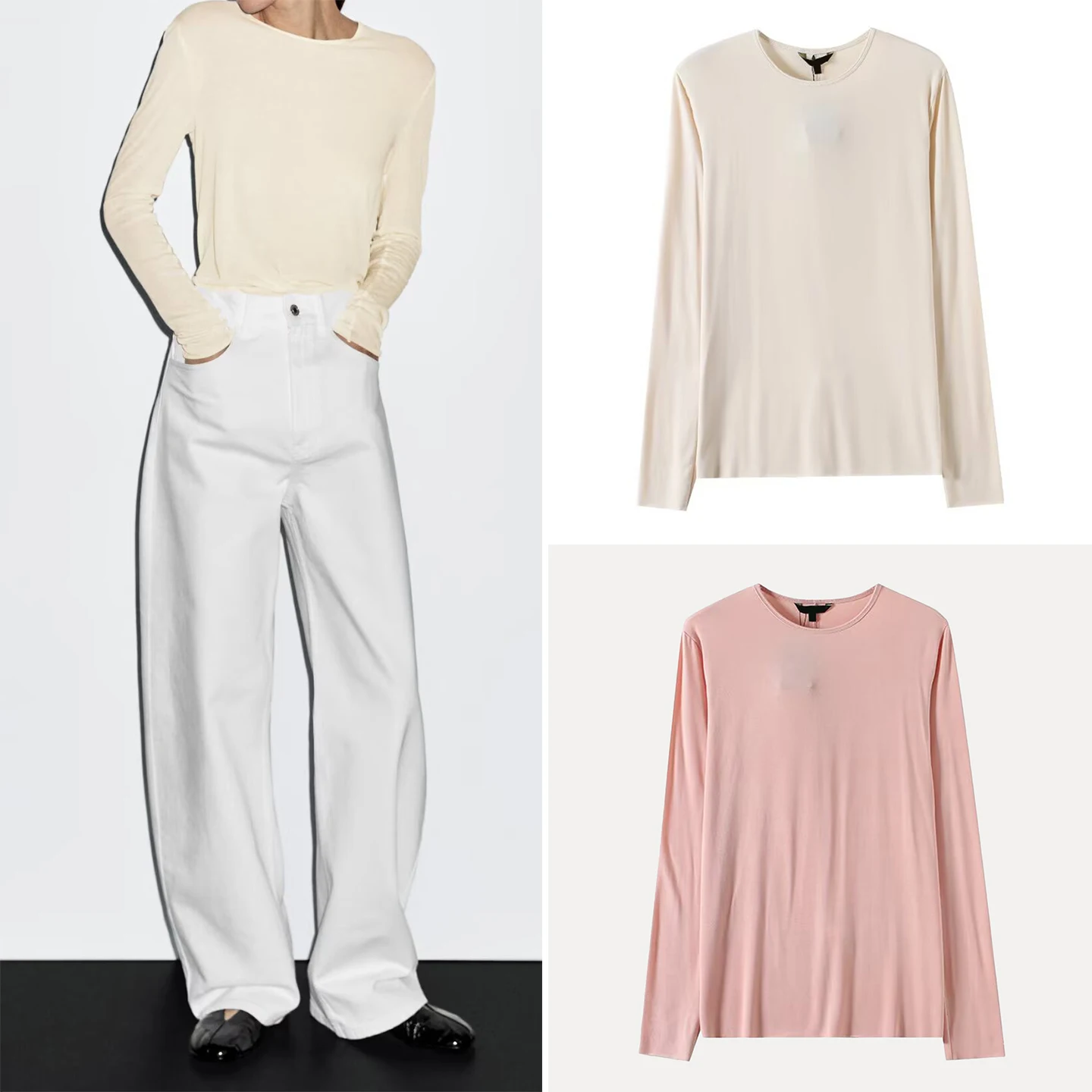 

Women's Long Sve Thin Pure Color T-irt Autumn New Arrival Lightweight Faionable round Ne Top by Z