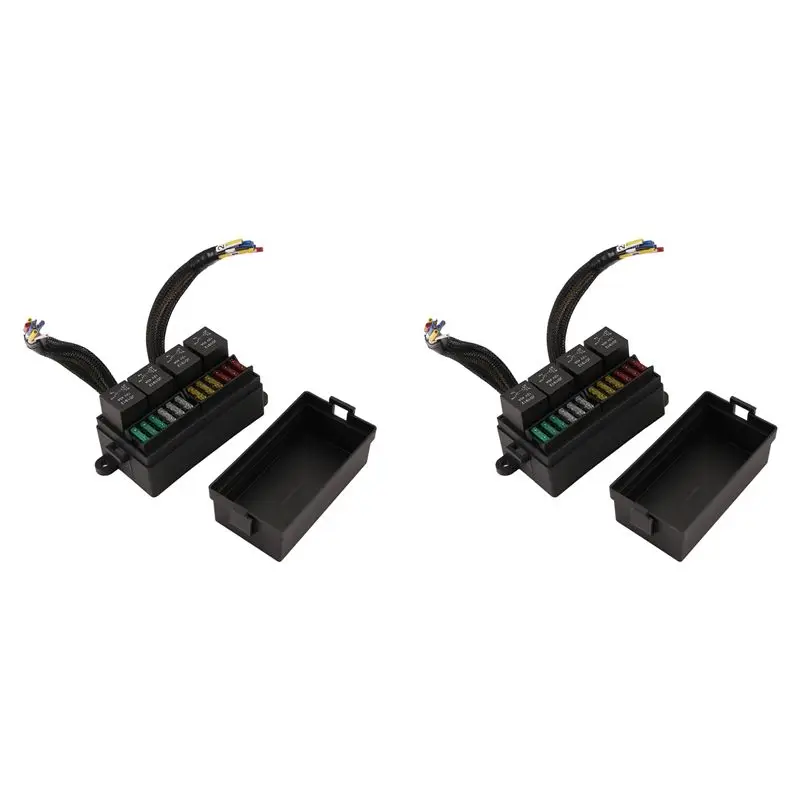 BAAU 2X 12V Car Fuse Relay Box Pre-Wired Fuse And Relay Box With 4 Relay 12 Way ATC/ATO Fuses Sealed 12V Relay Fuse Box