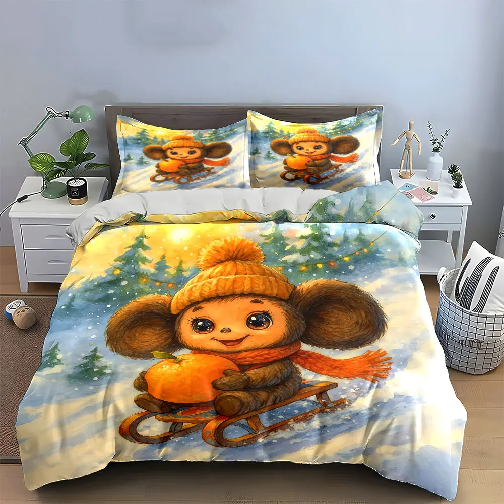 

Winter Cartoon Sledding Set Soft Comfortable Duvet Cover Bedding Set Included 1*Duvet Cover & 2*Pillowcases, gift