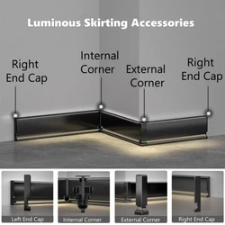 3pcs H5/6/8cm LED Skirting Line Accessories Floor Aluminium Profile Wall Baseboard Connector Internal External Corner End Cap