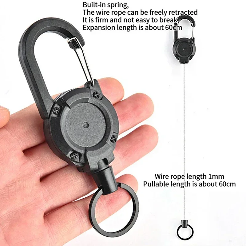 Anti-theft Metal Easy-to-pull Buckle Rope Elastic Keychain Sporty Retractable Key Ring Anti Lost Yoyo Ski Pass ID Card Keychain