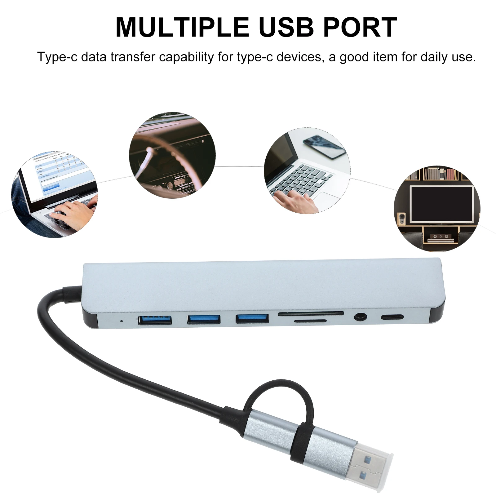 

Type-C Expansion Dock USB Hub Dual Head 8-in-1 Ports for Laptop Data Splitter Adapter Multi Functional Portable Design