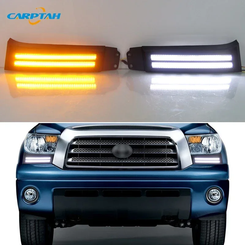 Car LED DRL Daylamps For Toyota Tundra 2007-2013 Yellow Turn Signal Daytime Running Light  Automobile Cover Decoration Light