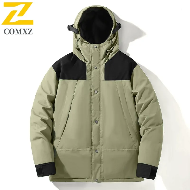 COMXZ 2025 Couple Winter Hooded Thickened Puffer Jacket Korean Style Waterproof Windproof Fashion Solid Color Heavyweight Coat