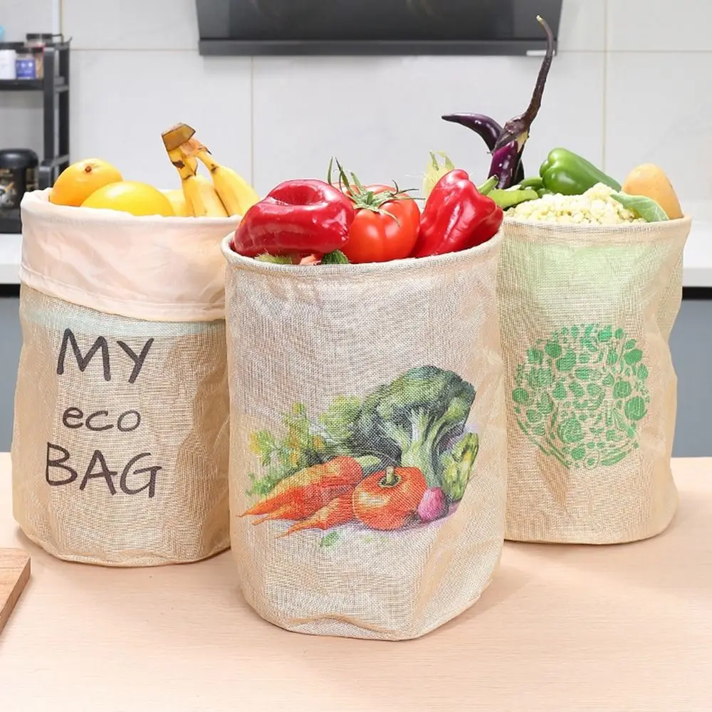 

2Pcs Washable Fruit Storage Bag Foldable Recyclable Imitation linen Storage Bag Wear-resistant Kitchen Drawstring Bag