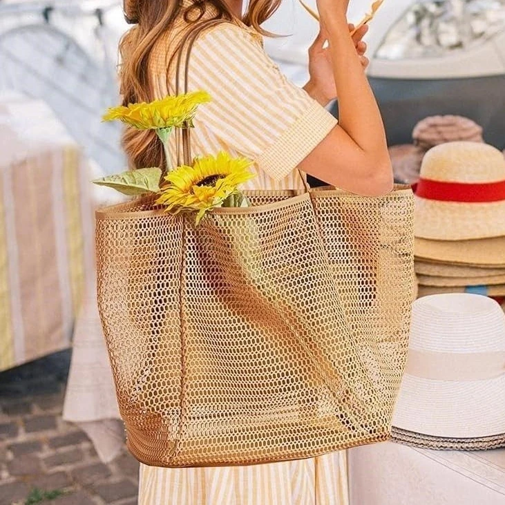 

Foldable Mesh Beach Bag Women Mesh Tote Shoulder Bag Summer Outdoor Travel Casual Handbag