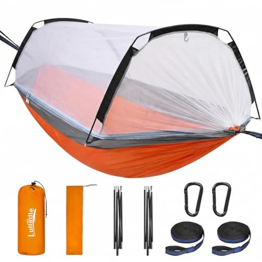 

Camping Hammock - 500lbs Capacity Portable Nylon Hammock with Mosquito Net, Tree Straps, Easy Setup Packable Design for Outdoor