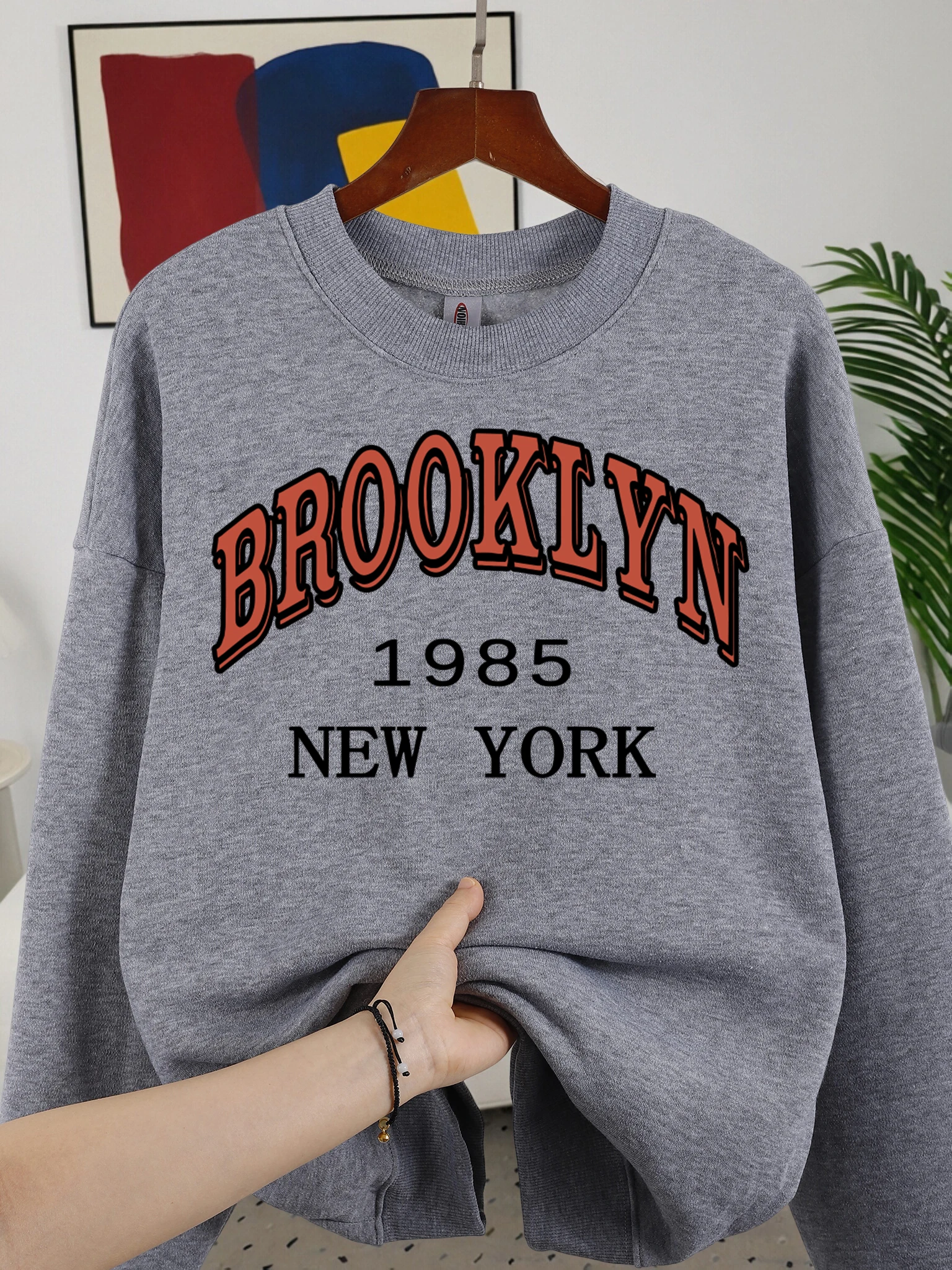 New York 1985 Brooklyn Print Sweatshirt für Herren, atmungsaktiv, O-Ausschnitt, Pullover, All-Match, trendiges Top, Unisex, Herbst-Freizeitkleidung