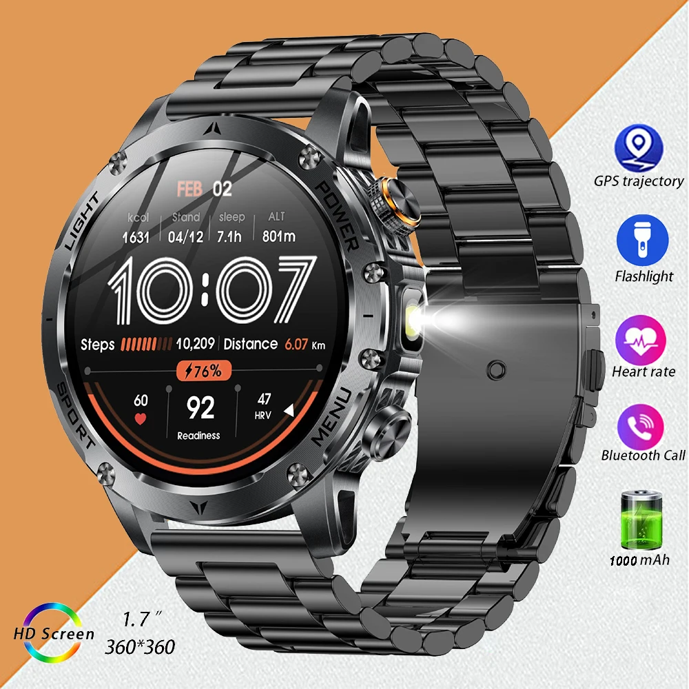 

Умные часы AK87 для мужчин и женщин с LED-фонариком, спортивные наручные часы для активного отдыха, цифровые смарт-часы с GPS-трекером, фитнес-браслет