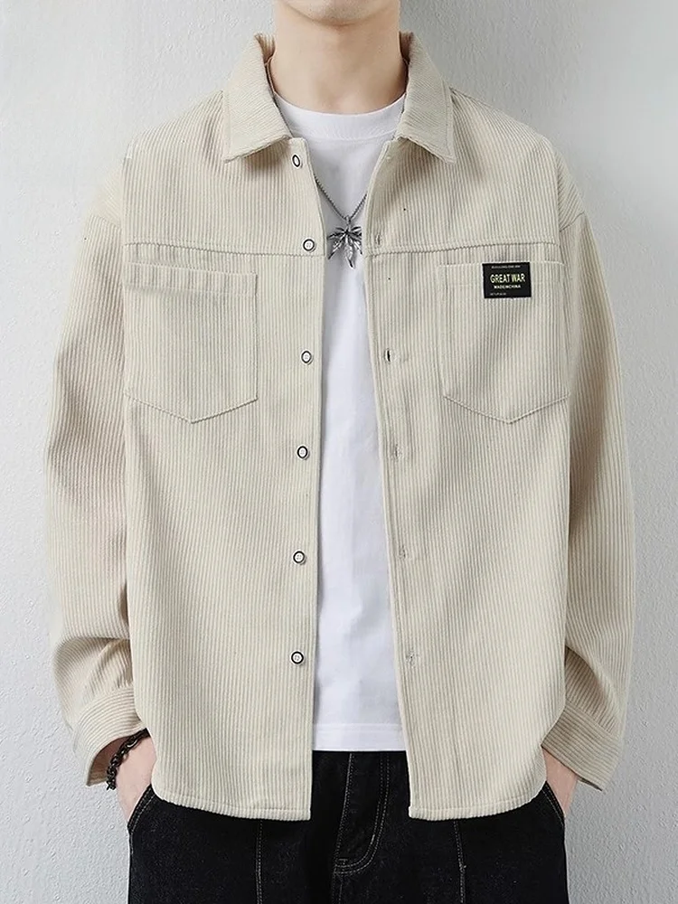 

Corduroy Long Sleeve Shirt Men's Workwear Style Spring Vintage Versatile Outerwear Casual Loose Fit Anti-Wrinkle