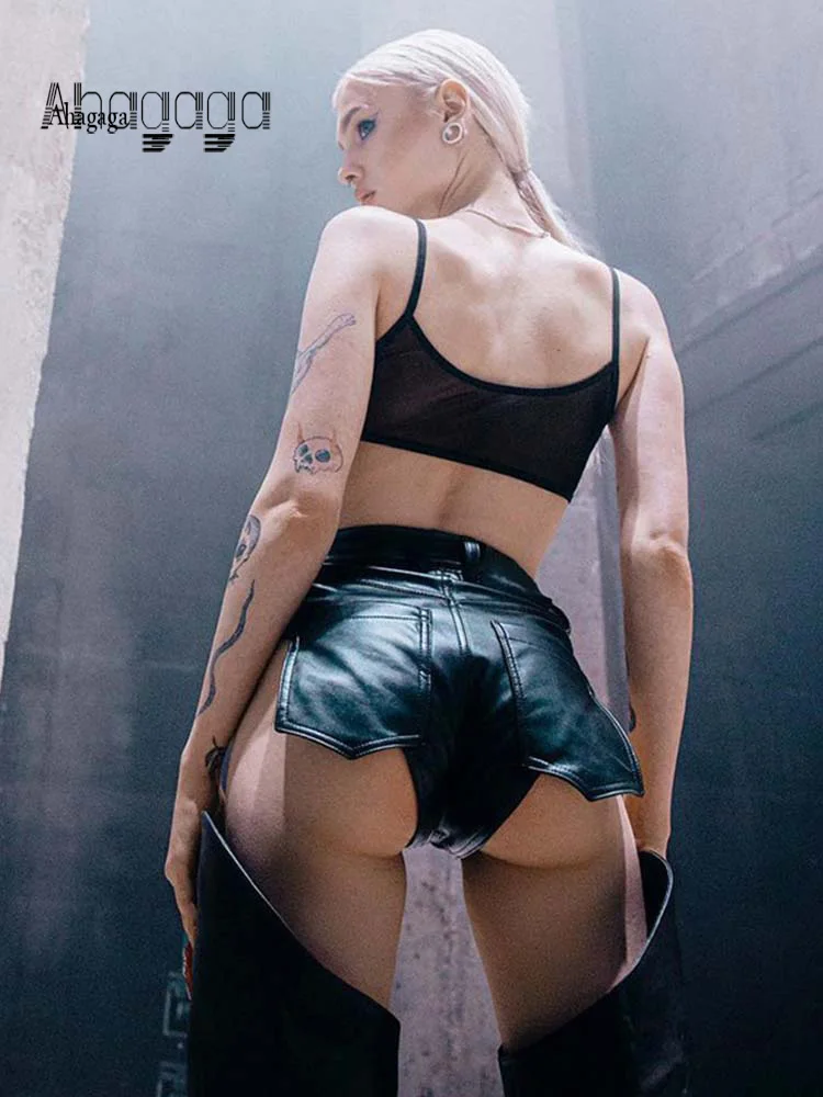 AHAgaga – short en cuir PU pour femmes, Sexy, mode, fermeture éclair, Slim, taille haute, chaud, noir, décontracté, été