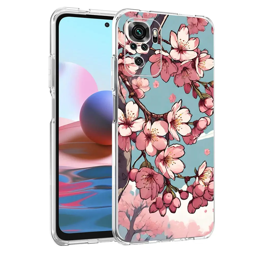 Phone Case For Xiaomi Redmi Note 13 12 5G 9S 9 8 10 11 Pro Plus 4G 9T 13C 12C10C 9C 9A 7 Clear Cover Cherry Blossom Tree