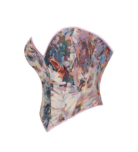 Imagen 2 del producto Corsés por encima del pecho con estampado de pintura al óleo Retro de estilo francés Sexy para mujer, lencería con cordones, moldeador adelgazante, corpiño sin tirantes, Tops cortos