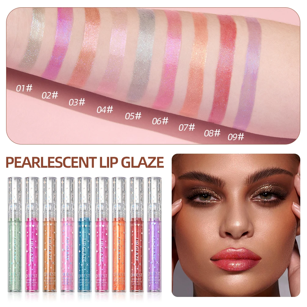 

QIBEST 9 Colors Lip Gloss Long-lasting Glitter Lipstick Liquid Waterproof Moisturize Luminous Lipgloss Makeup Shine Lip Glaze