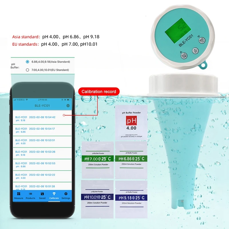 6 في 1 كاشف جودة المياه PH EC TDS ORP درجة الحرارة الكلور APP عرض حمام سباحة بلوتوث اختبار جودة المياه