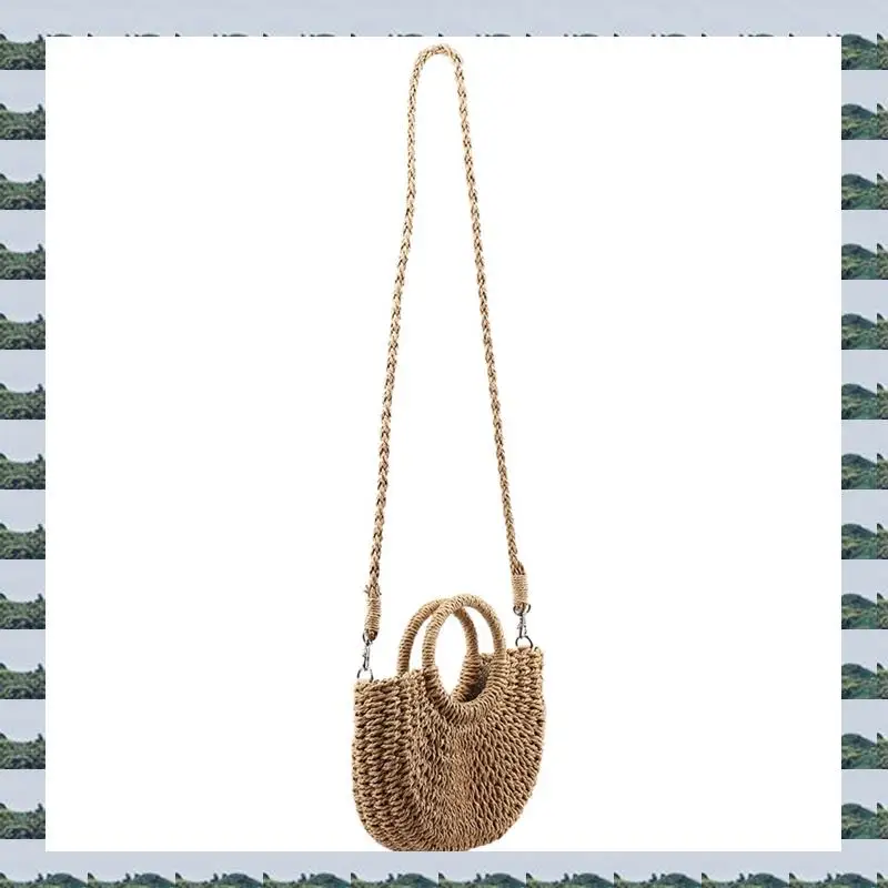 

ABQR 5X Straw Woven Bag Handmade Rattan Woven Vintage Retro Straw Rope Knitted Women Crossbody Handbag Brown
