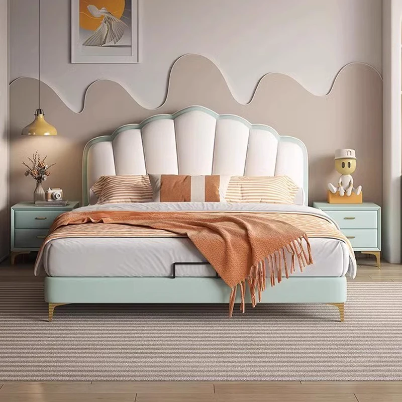 Cream style leather bed shell bed modern simple master bedroom 180cm double bed small-sized storage soft  wedding Cama Bedroom