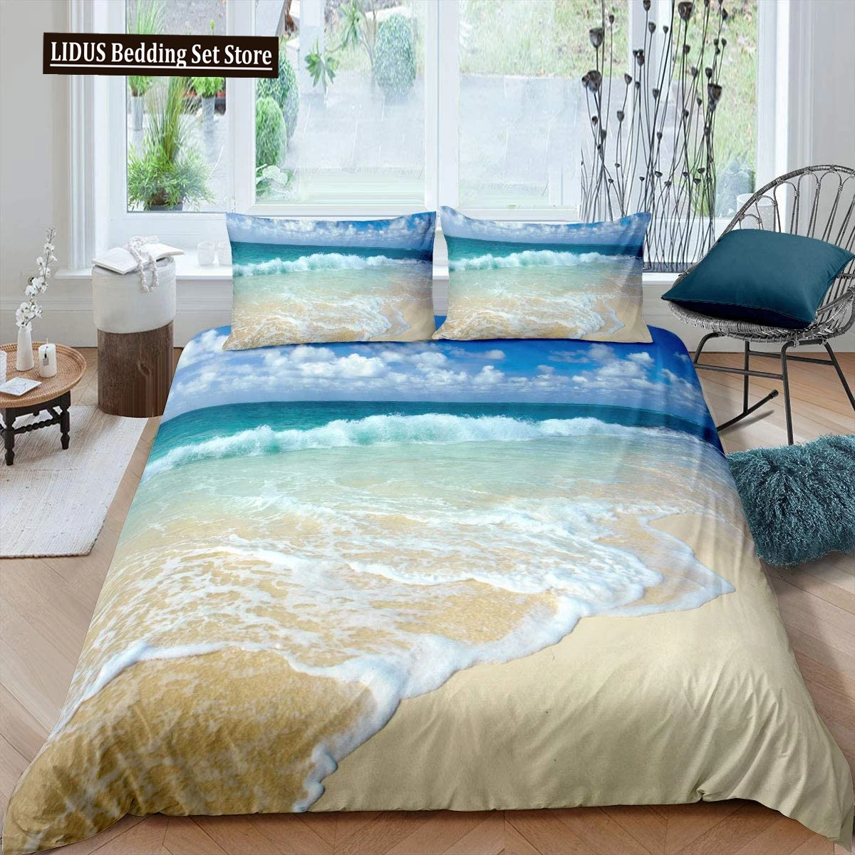 

Ocean Wave Duvet Cover Set Beach With Foamy Waves Twin Bedding Set Polyester Sea Shore Holiday Theme Queen King Size Quilt Cover