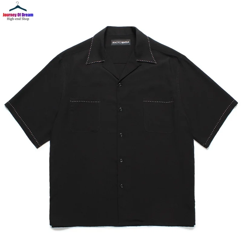 Latest Brand WACKO MARIA 25SS Embroidery Bright Line Solid Breathable Loose Casual Hawaiian Short Sleeve Shirt