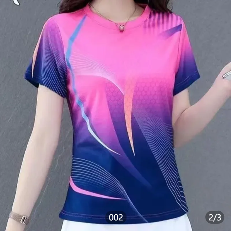 Summer 2026 Women's Quick Dry Short Sleeve T-Shirt Casual Sport Fitness round Neck Printed Top for Active Living