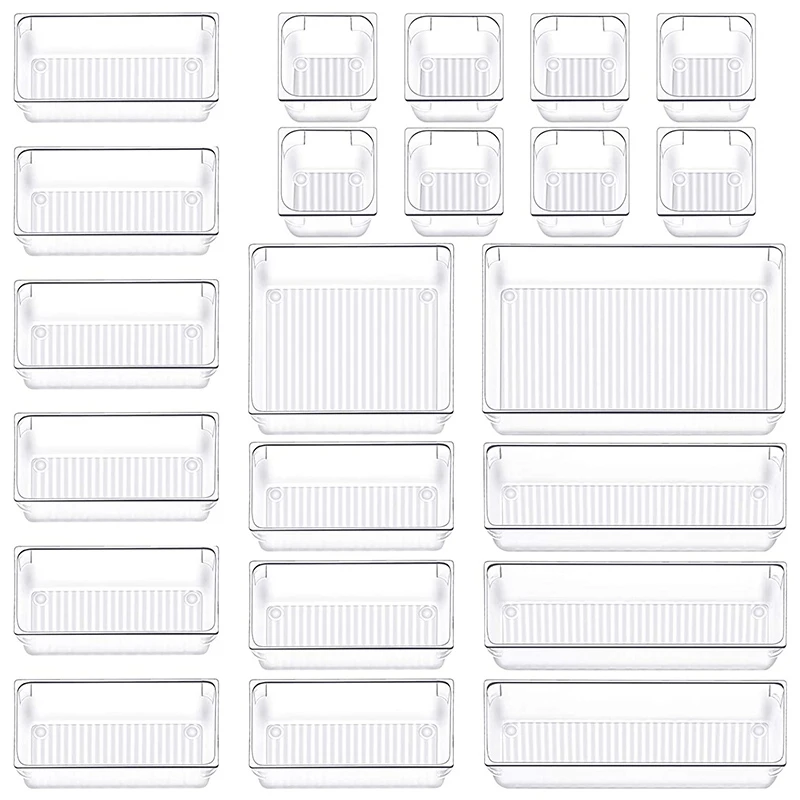 22 PCS Drawer Organizer - Makeup Drawer Organizer 5 Size Plastic Acrylic Drawer Organizer Versatile Kitchen Office