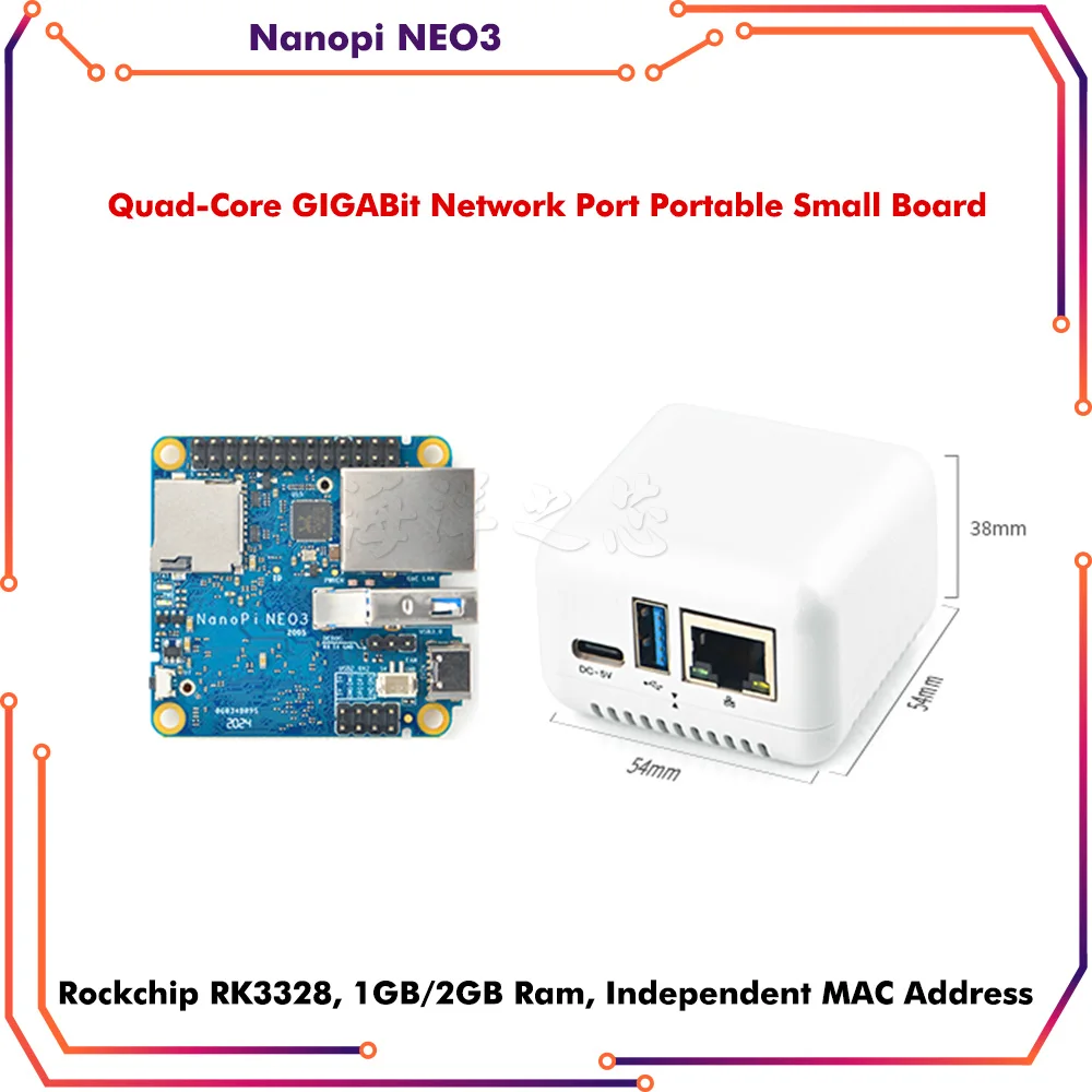 

Suitable for NanoPi NEO3 Whole Machine Gigabit Ethernet Port 2GB Large Memory OpenWrt/LEDE with Shell + Heat Sink
