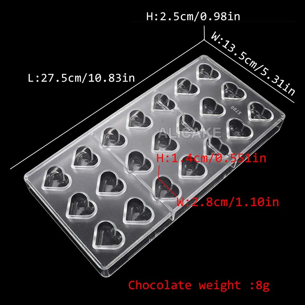 1Pcs Polycarbonate Chocolate Candy Mold Pans Trays Heart Shape Fondant Ice Mould Baking Pastry Acrylic Confectionery Utensils