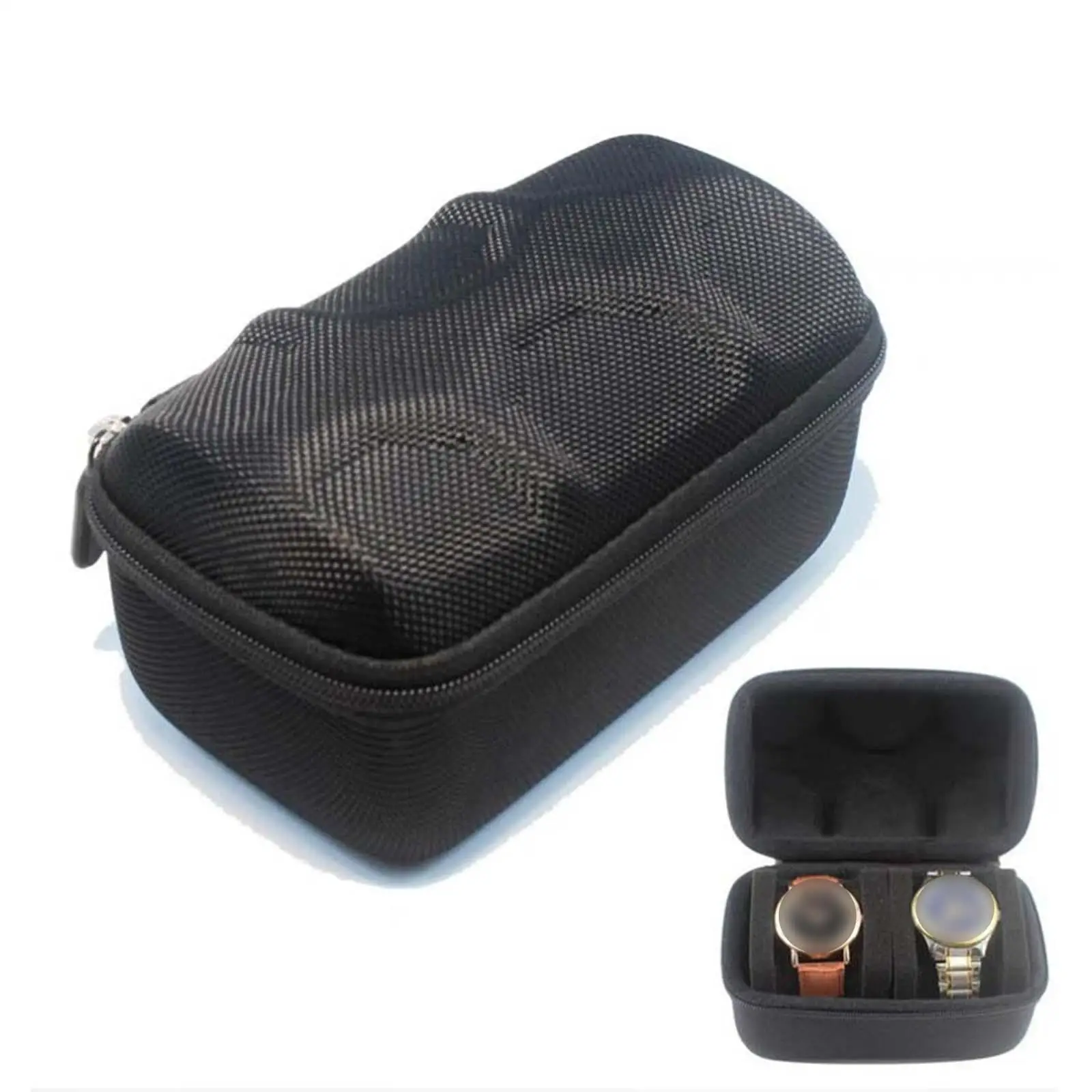 Portable 2 Slots Watch Roll Travel Case EVA Watch Storage Box Waterproof Heat Dissipation Protection Jewelry Display Zipper Case